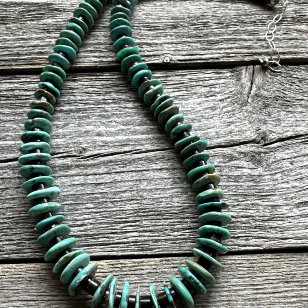 Sterling Silver Graduated Turquoise Heishi Bead Necklace 20 Inch - Picture 10 of 12